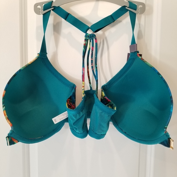 CaciqueBoost Plunge Bra - 42DD - Teal Tropical Floral Lace - Picture 7 of 10